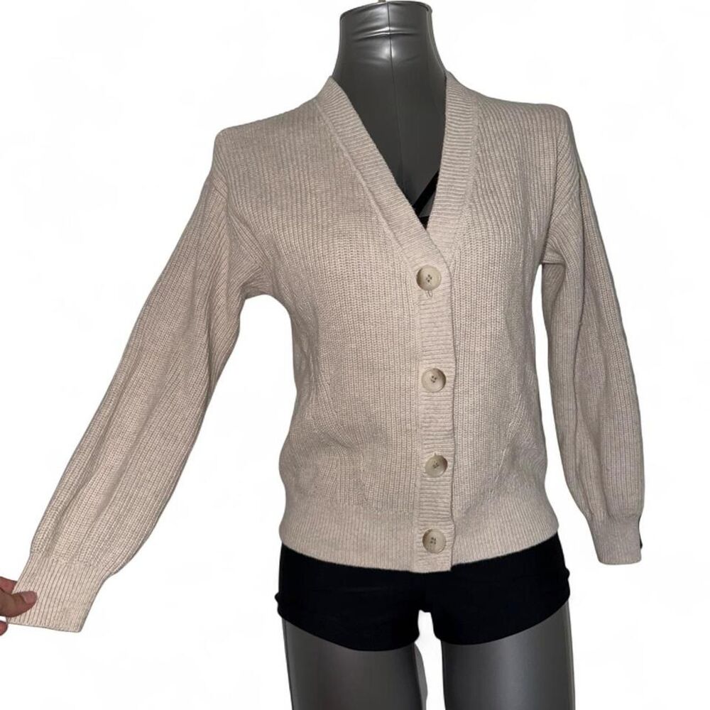 LOFT petites cream ribbed knit button up cardigan